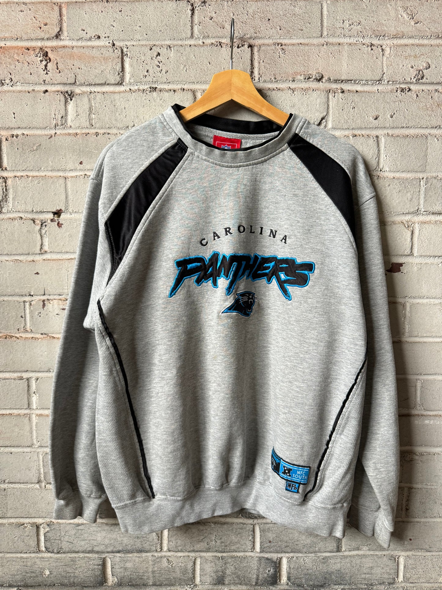 00’s Carolina Panthers Vintage Grey Cat Scratch Font Heavyweight NFL Crewneck (Medium)