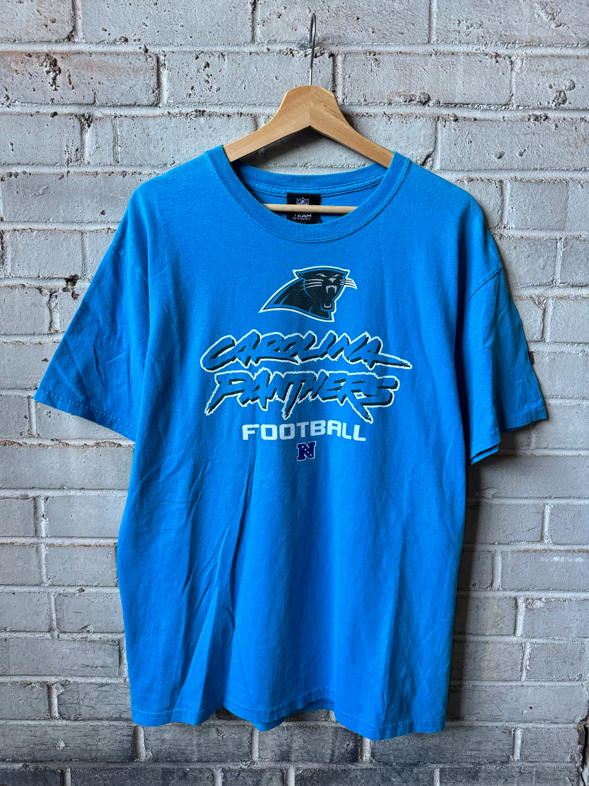 00’s Carolina Panthers Vintage Blue Cat Scratch Font NFC NFL Tee (Large)
