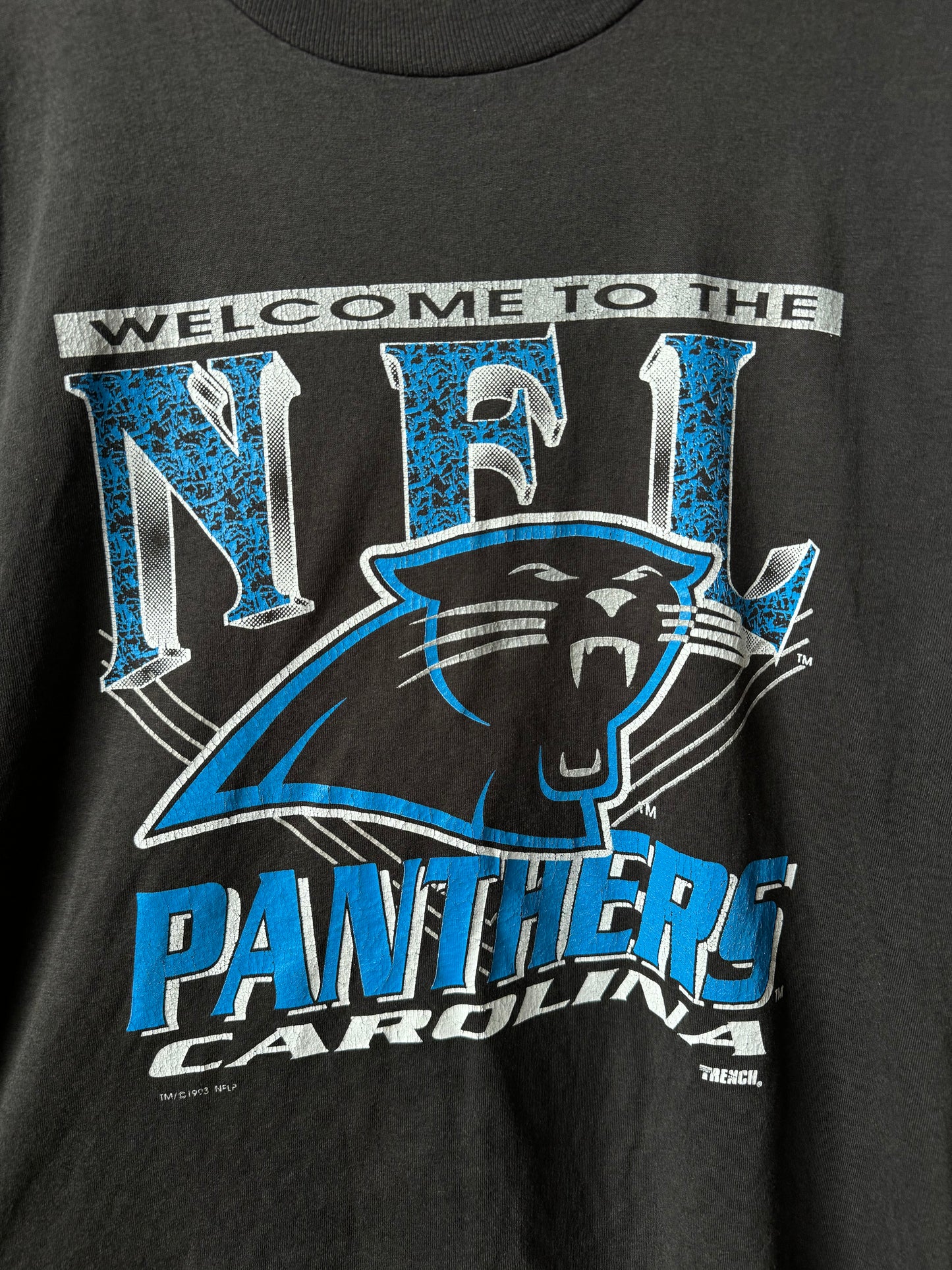 1993 Carolina Panthers Vintage Faded Black “Welcome To The NFL” Expansion Franchise Tee (Large)