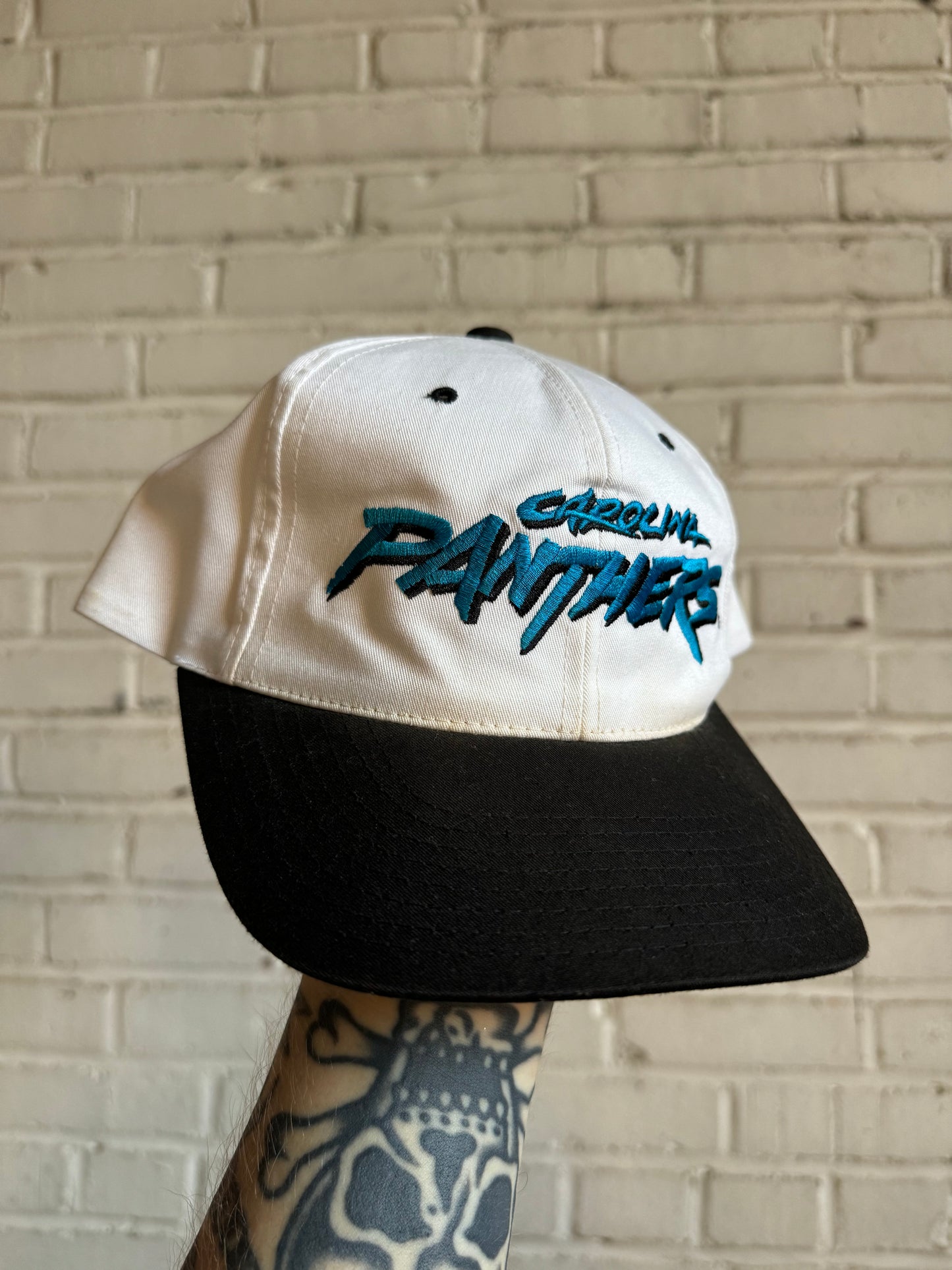 1995 Carolina Panthers Vintage White Reebok NFL Pro Line Cat Scratch Font NFL Snapback Hat (OSFA)
