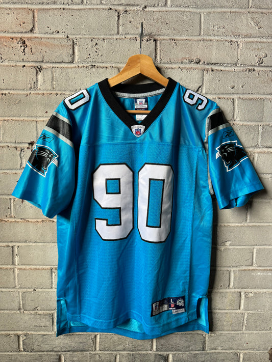 00’s Carolina Panthers Julius Peppers Vintage Alternate Blue Reebok Stitched NFL Jersey (Youth Large)