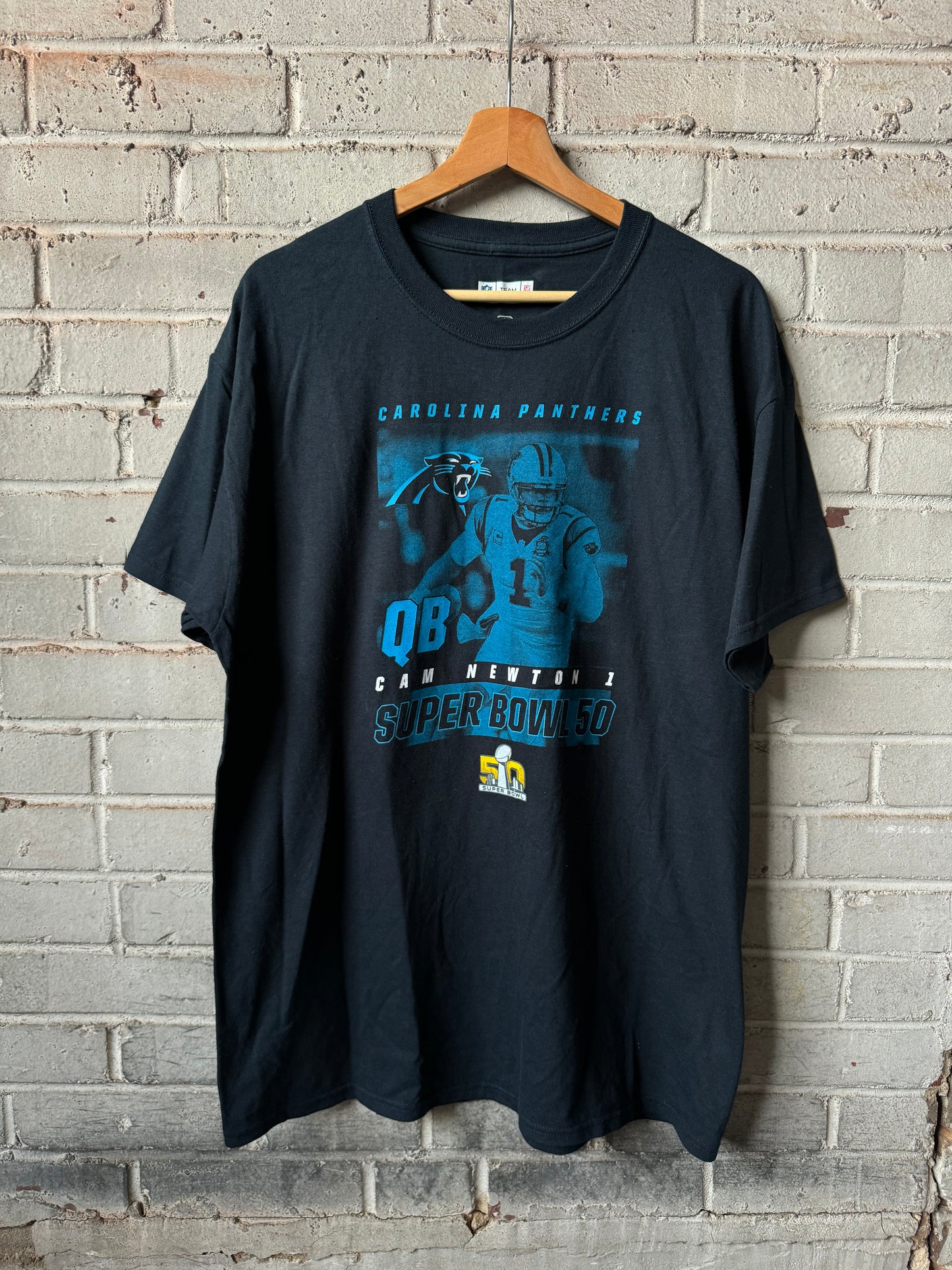 2015 Carolina Panthers Cam Newton Black Super Bowl 50 NFL Tee - Deadstock (Large)