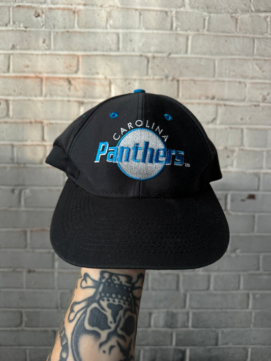 90’s Carolina Panthers Vintage Black Logo 7 NFL Snapback Hat (OSFA)