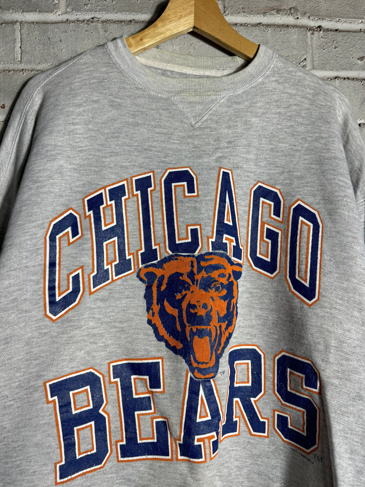 1990 Chicago Bears Vintage Heather Grey Arch Spellout Heavyweight NFL Crewneck (Boxy Large)