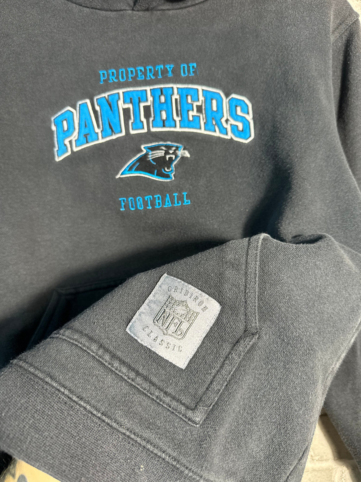 00’s Carolina Panthers Vintage Black Reebok Embroidered Gridiron Classics NFL Hoodie (Youth Large)
