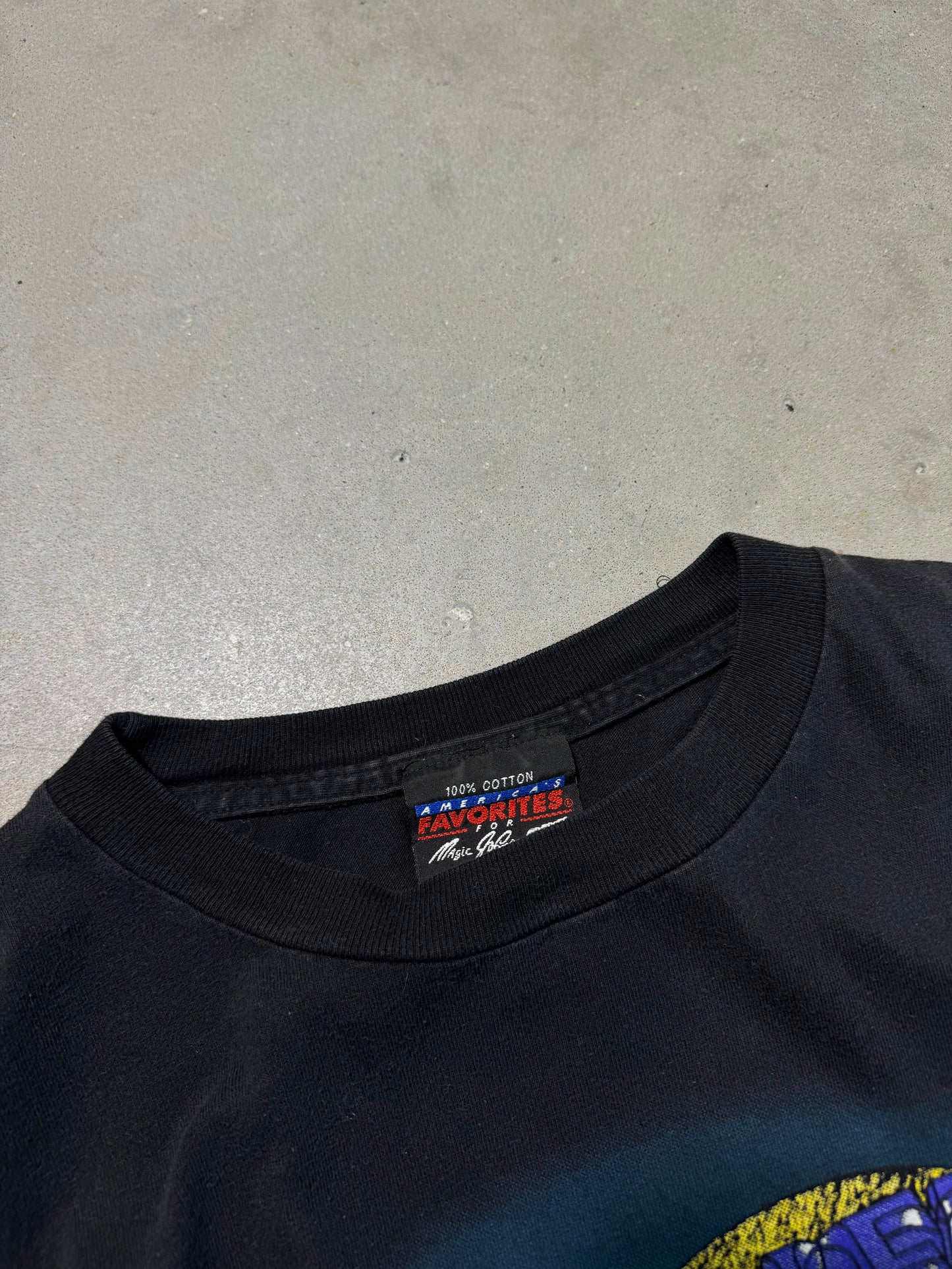 90’s Charlotte Hornets Vintage Black “Rockin’ Road Tour” Prince Purple Reign Inspired NBA Tee (XL)