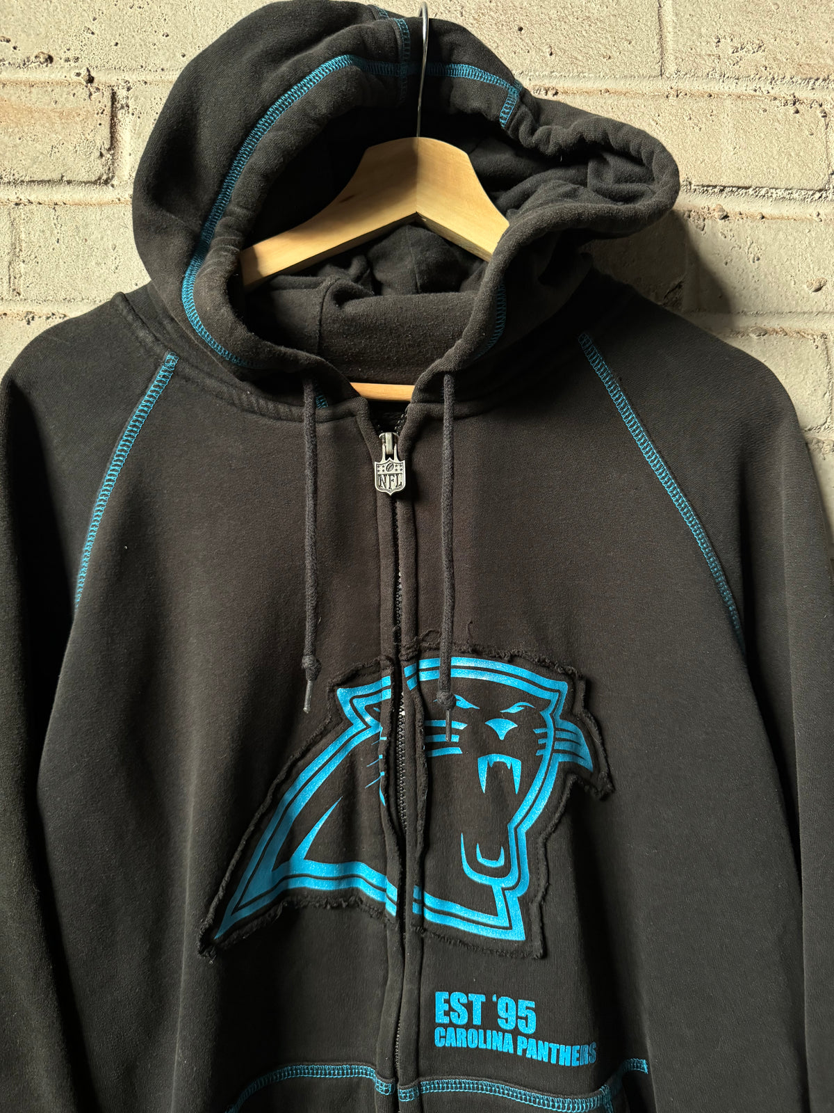 00’s Carolina Panthers Vintage Black Cut & Sew Heavyweight Full Zip NFL Hoodie (XL)