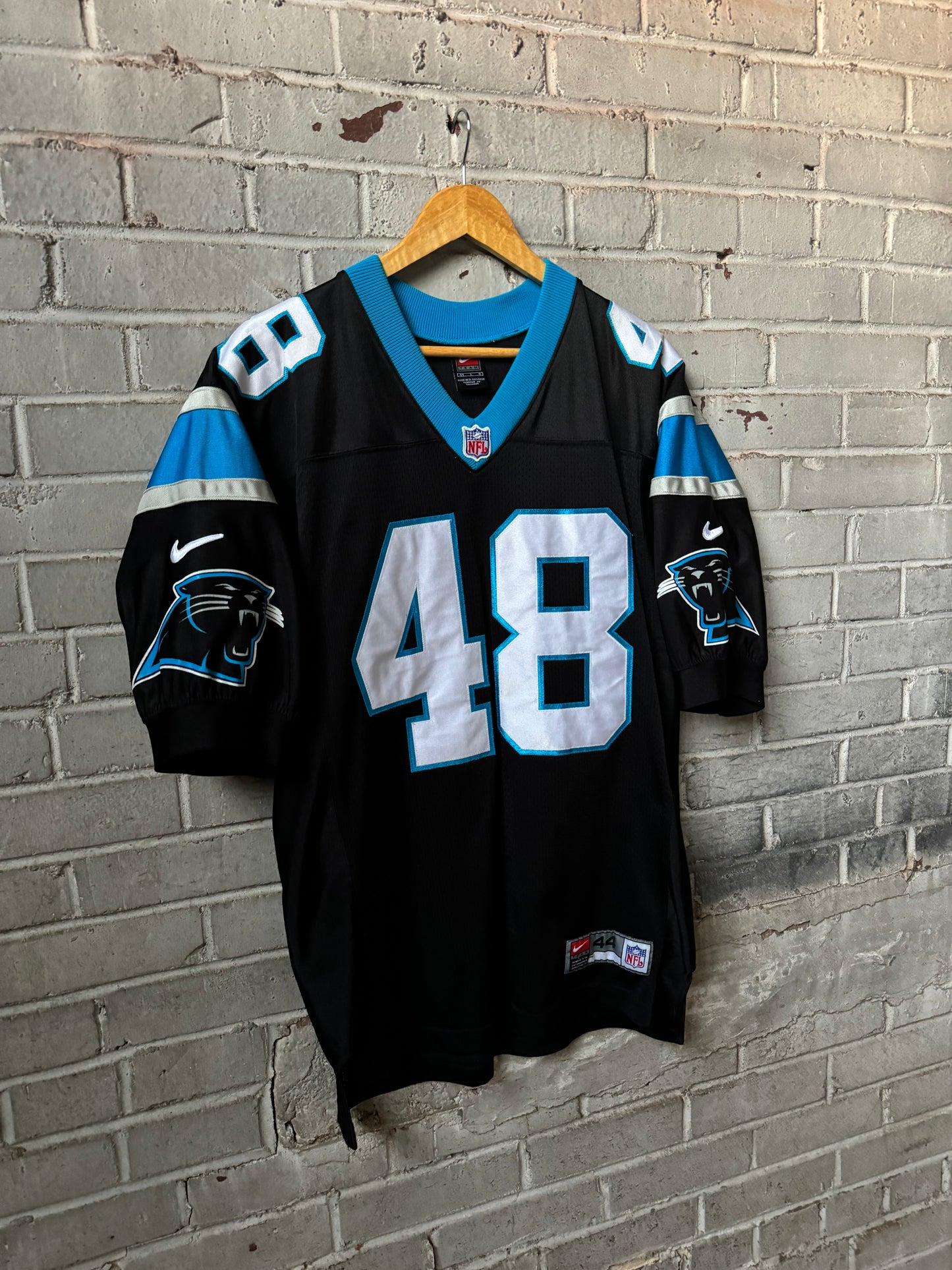 00’s Carolina Panthers Stephen Davis Vintage Black Nike On Field Authentic NFL Jersey (44/Large)