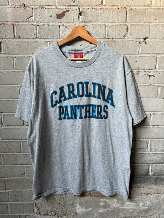 00’s Carolina Panthers Vintage Grey Arch Spellout NFL Tee (Large)