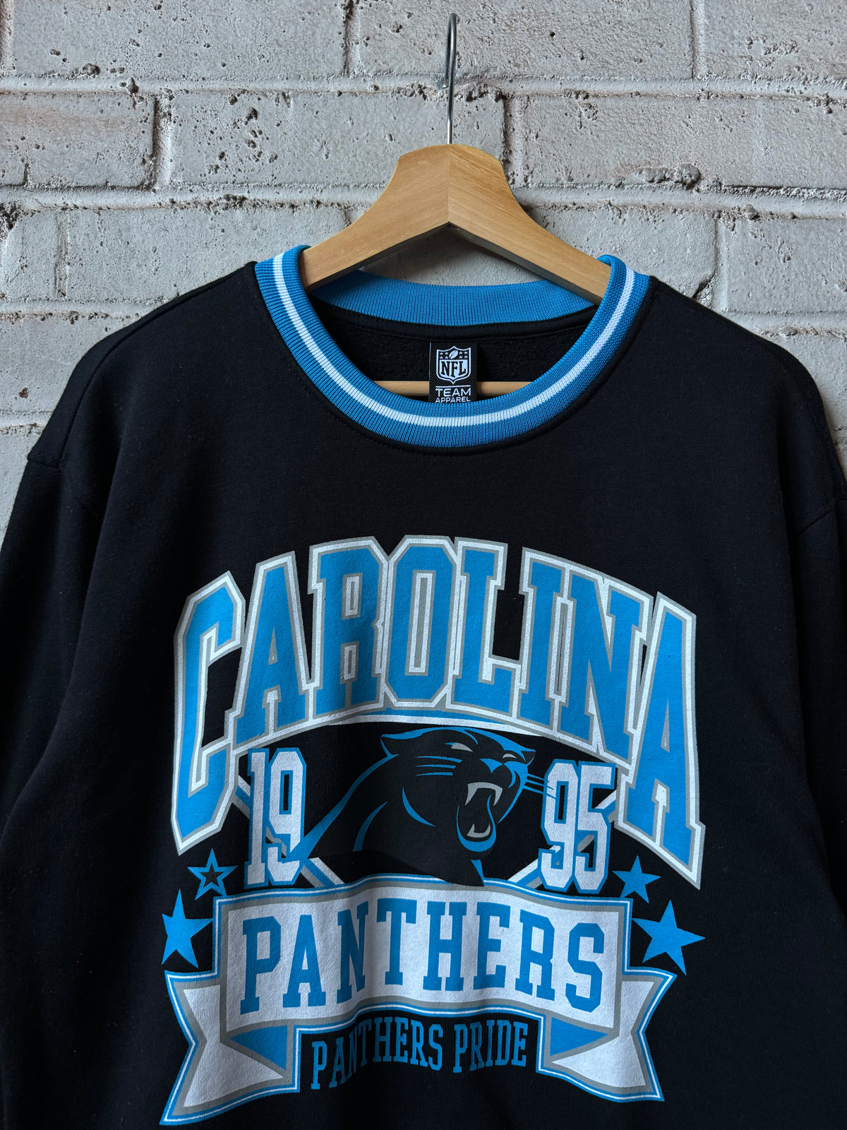 Carolina Panthers NFL Team Apparel Contrast Striped Crewneck (Small)