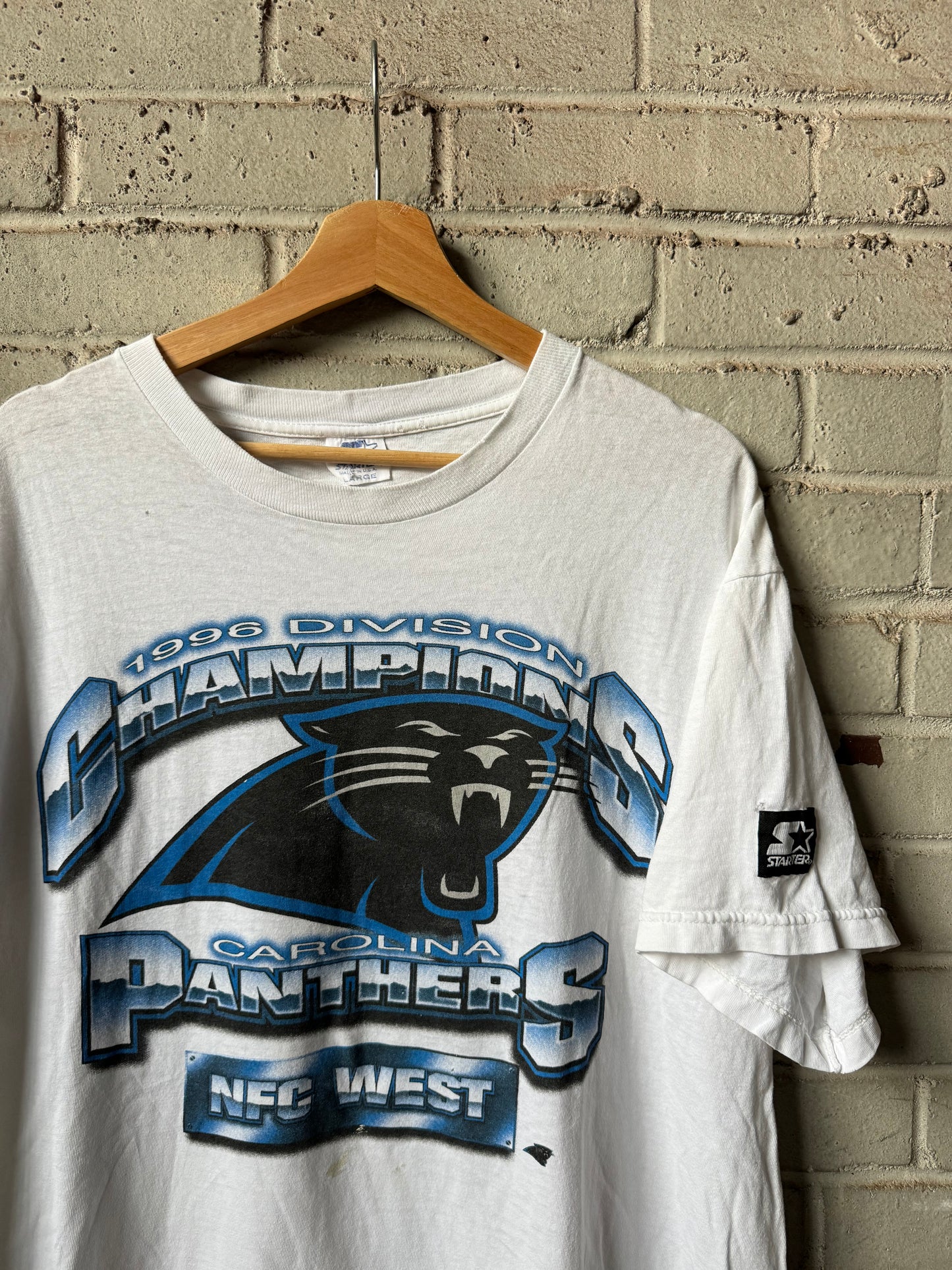 1996 Carolina Panthers Vintage White Distressed Starter NFC Western Division Champions NFL Tee (XL)