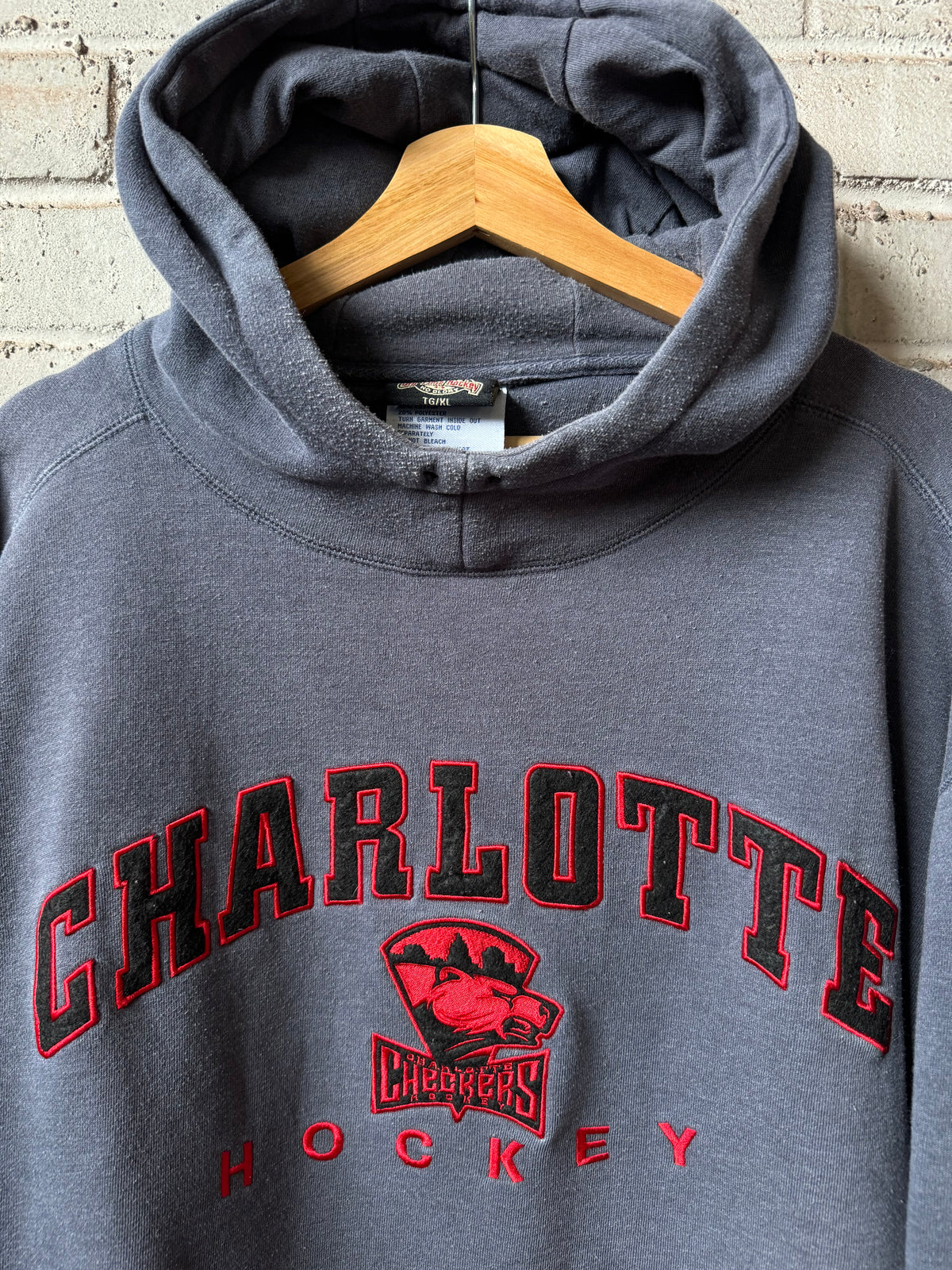 00’s Charlotte Checkers Vintage Grey Red Ultra Heavyweight Old Time Hockey Hoodie (XL)