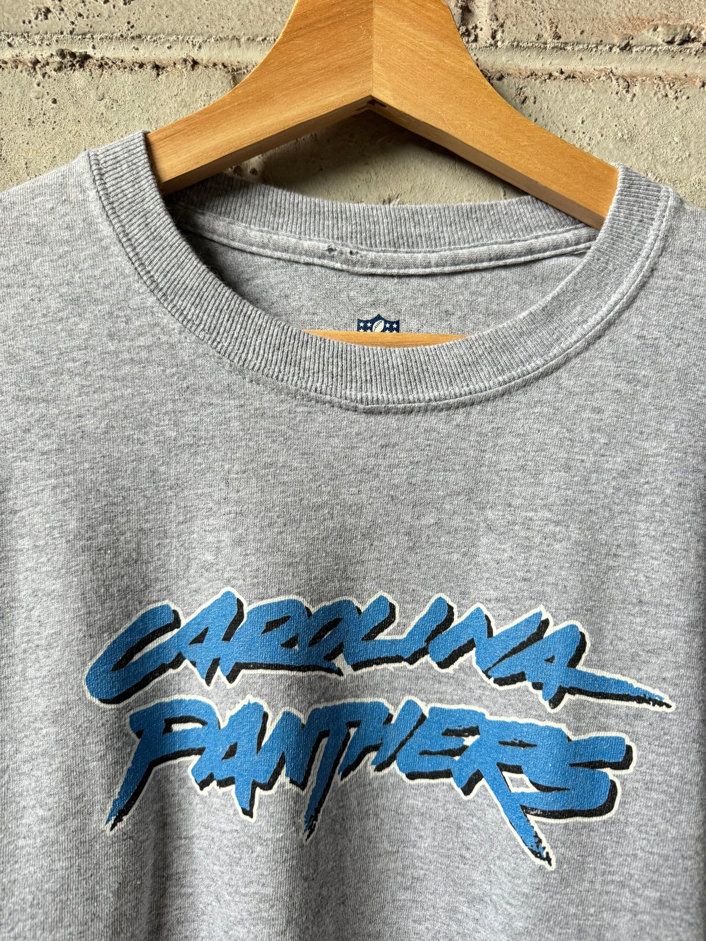 00’s Carolina Panthers Vintage Grey Cat Scratch Font NFL Longsleeve Tee (Large)