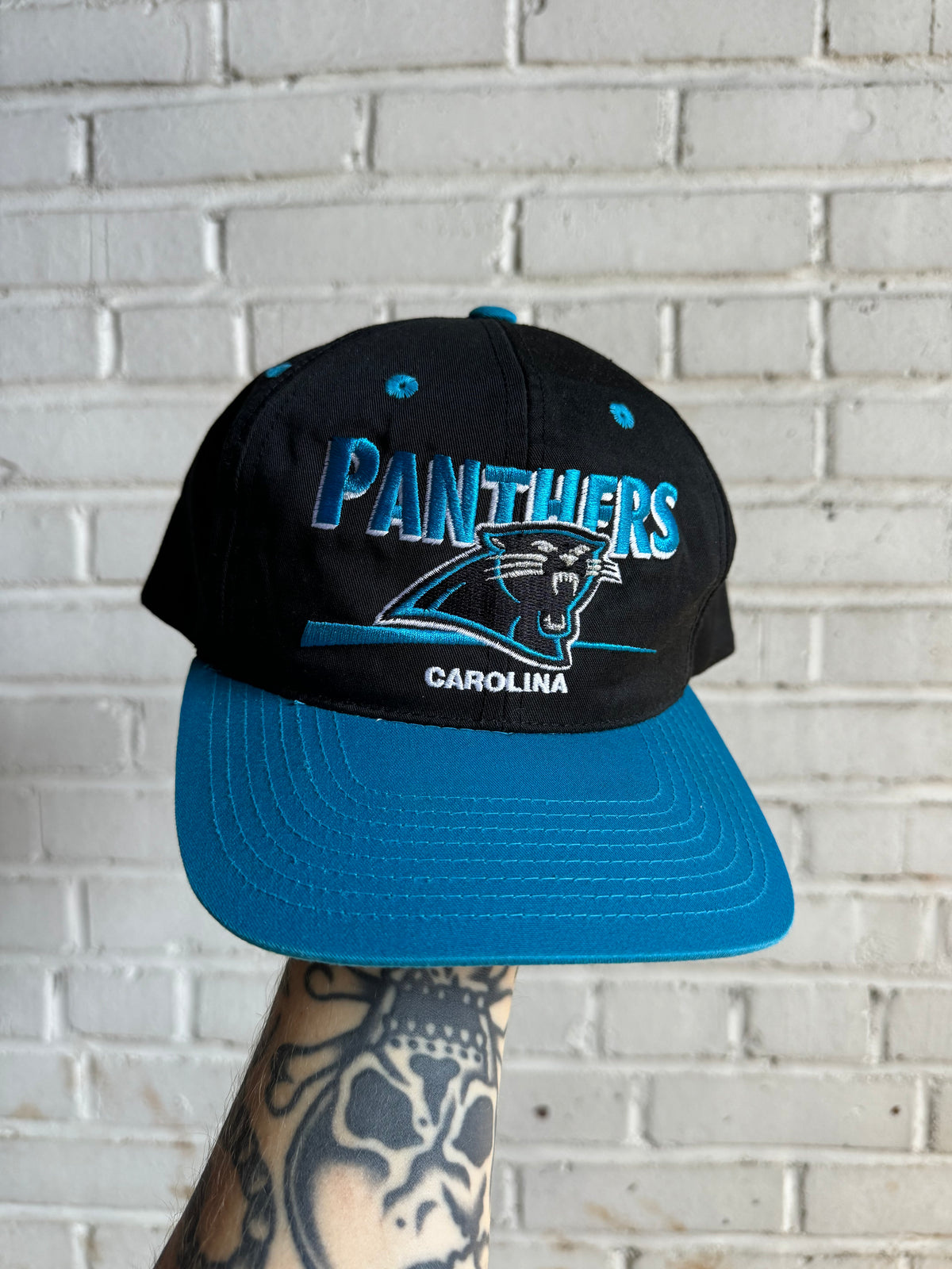 90’s Carolina Panthers Vintage Black Blue Twins Enterprises NFL Snapback Hat (OSFA)