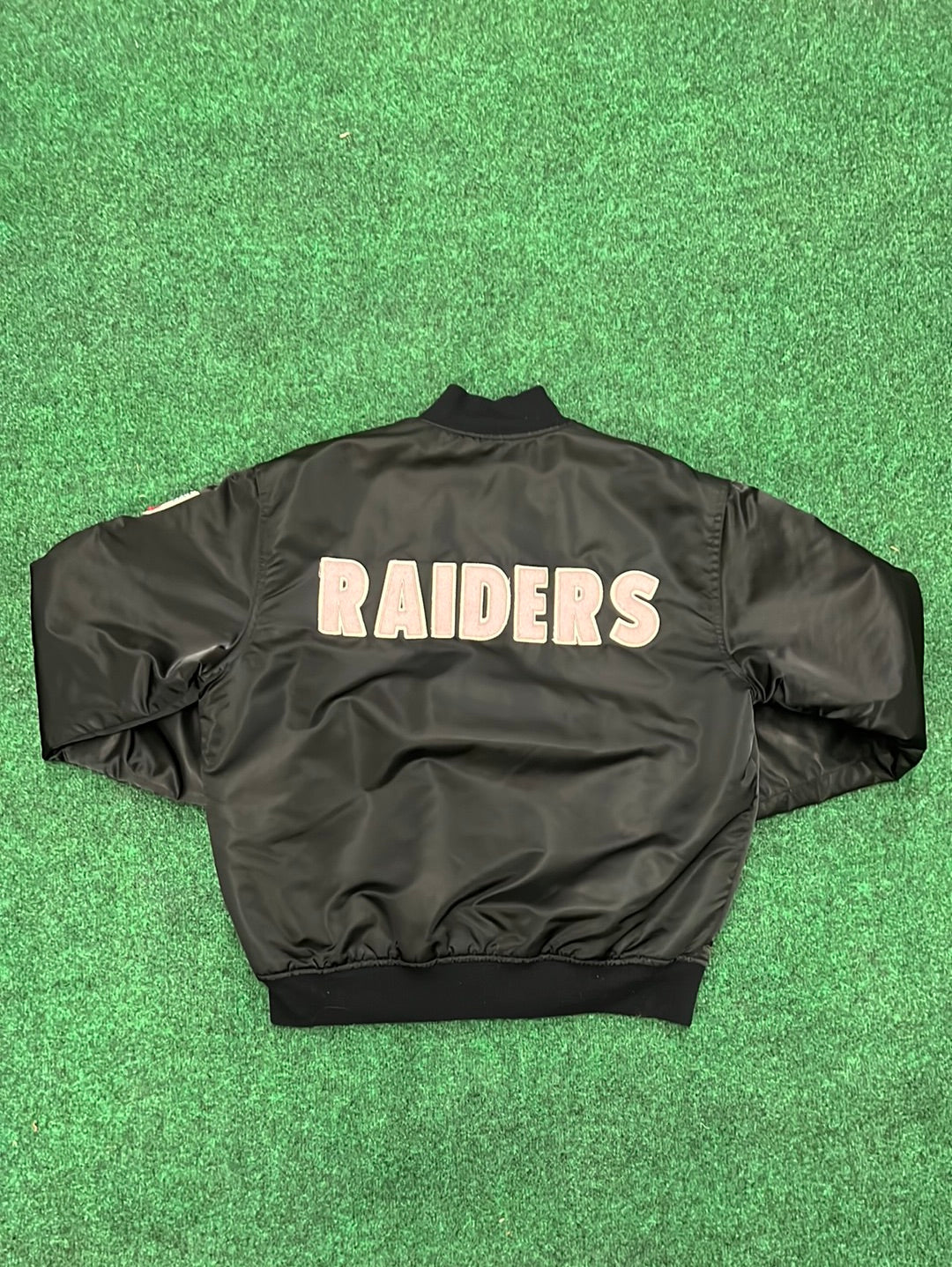 90’s Oakland Raiders Starter Satin Vintage NFL Bomber Jacket (Large)