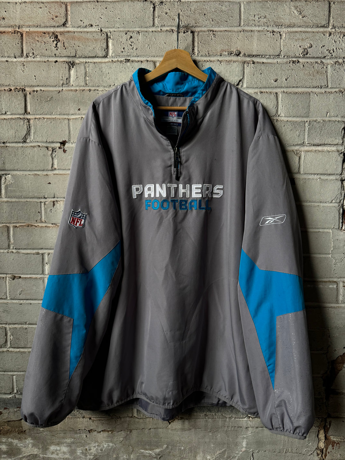 00’s Carolina Panthers Vintage Silver Reebok Quarter Zip NFL Sideline Pullover Jacket (XXL)