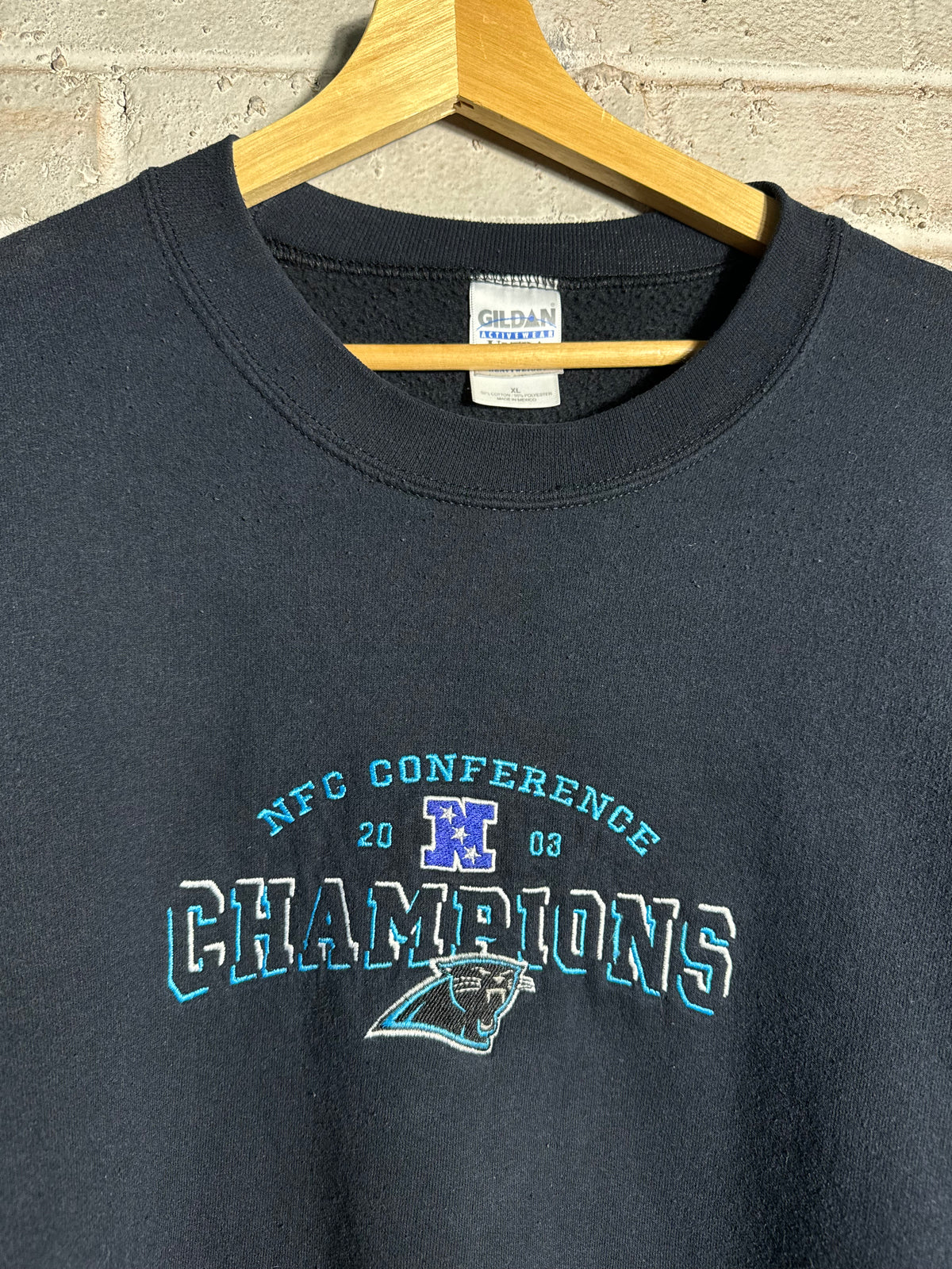 2003 Carolina Panthers Vintage Black NFC Champions Embroidered Heavyweight NFL Crewneck (XL)