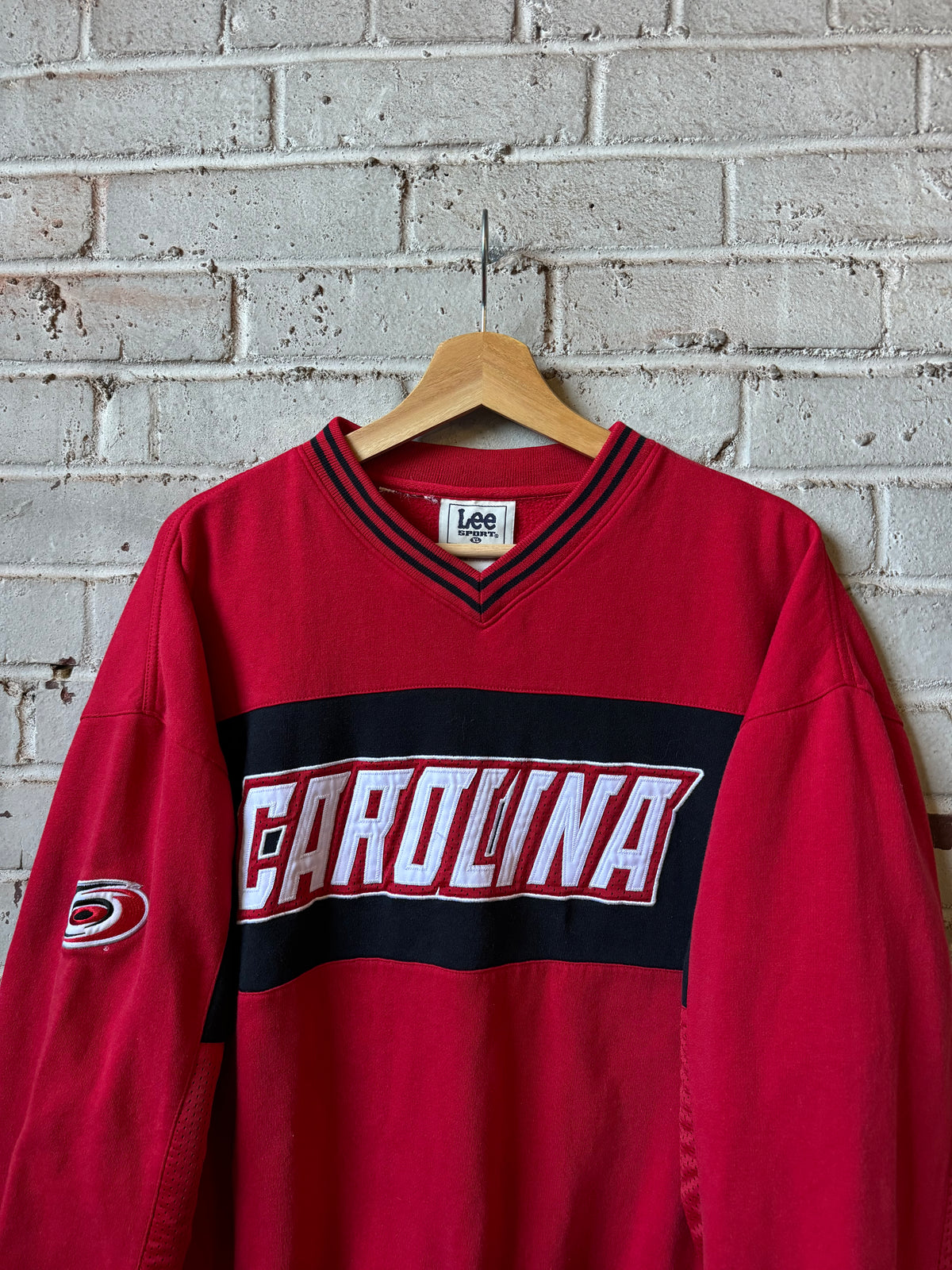 90’s Carolina Hurricanes Vintage Red Lee Sport Heavyweight Word Mark Spellout NHL Hockey Crewneck (XL)