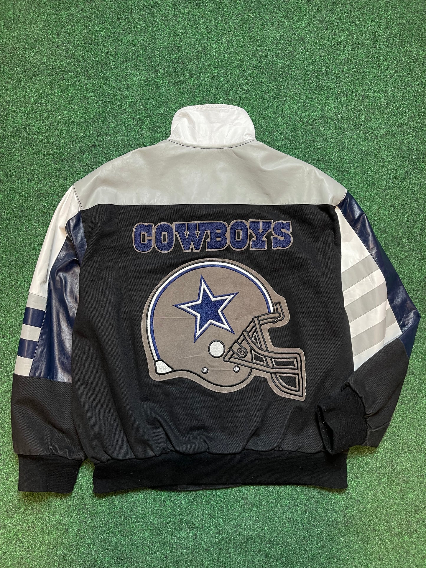 90’s Dallas Cowboys Vintage Jeff Hamilton Leather Big Helmet NFL Jacket (XL)