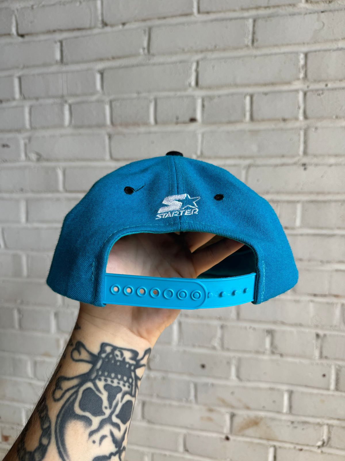 90’s Carolina Panthers Vintage Blue Black Wool Starter Paw Print Sir Purr NFL Snapback Hat (OSFA)