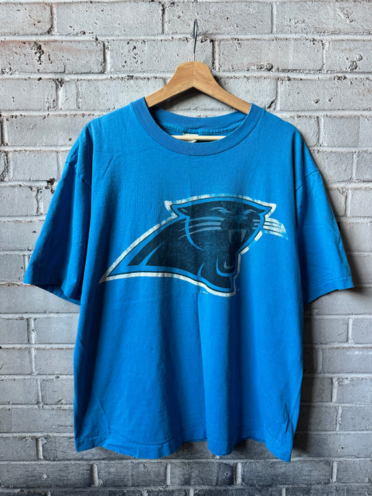 1995 Carolina Panthers Vintage Blue Big Logo Competitor Brand Inaugural Season NFL Tee (XL)