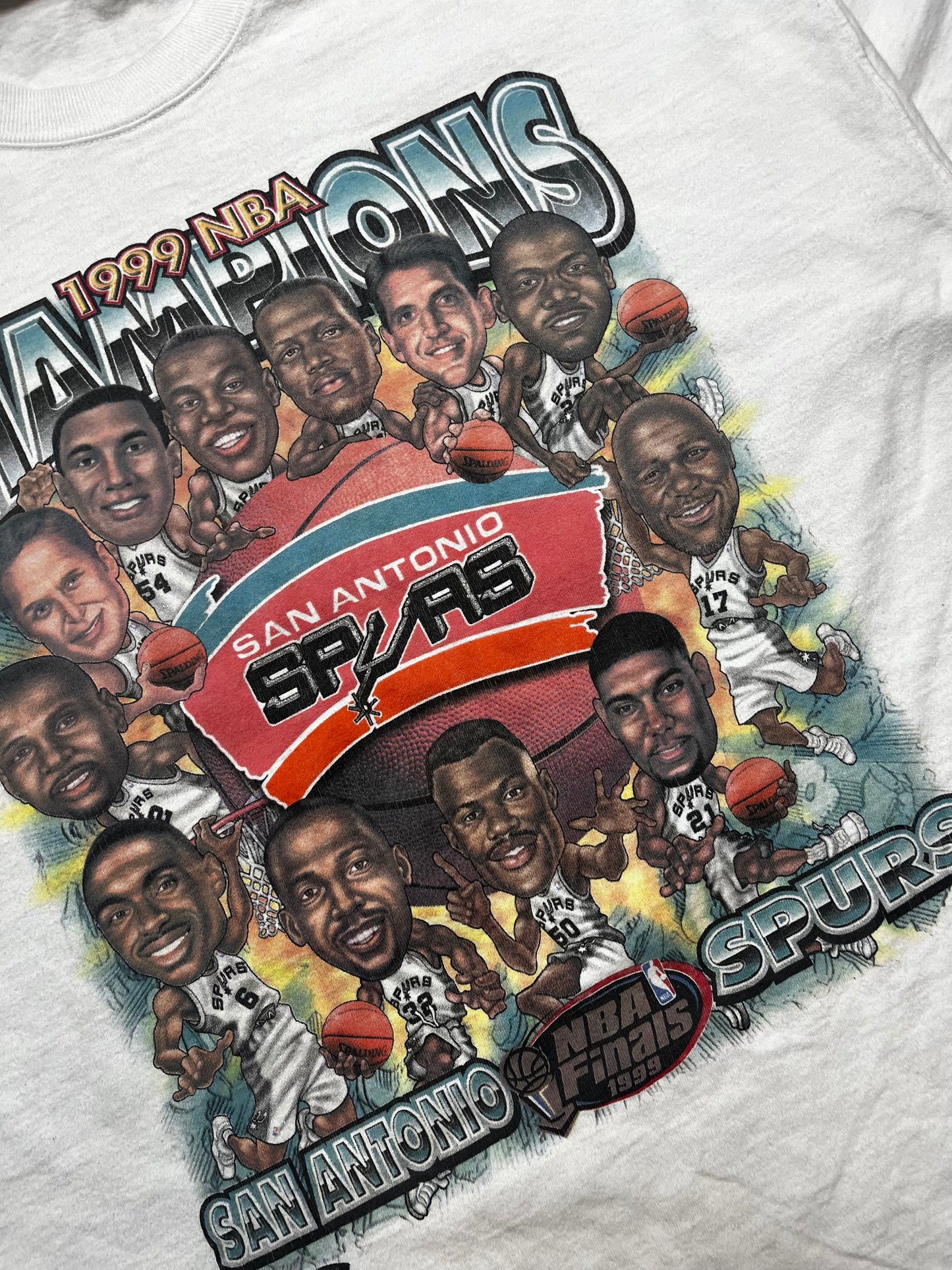 1999 San Antonio Spurs NBA Champions Caricature Pro Player Vintage Tee (XL)