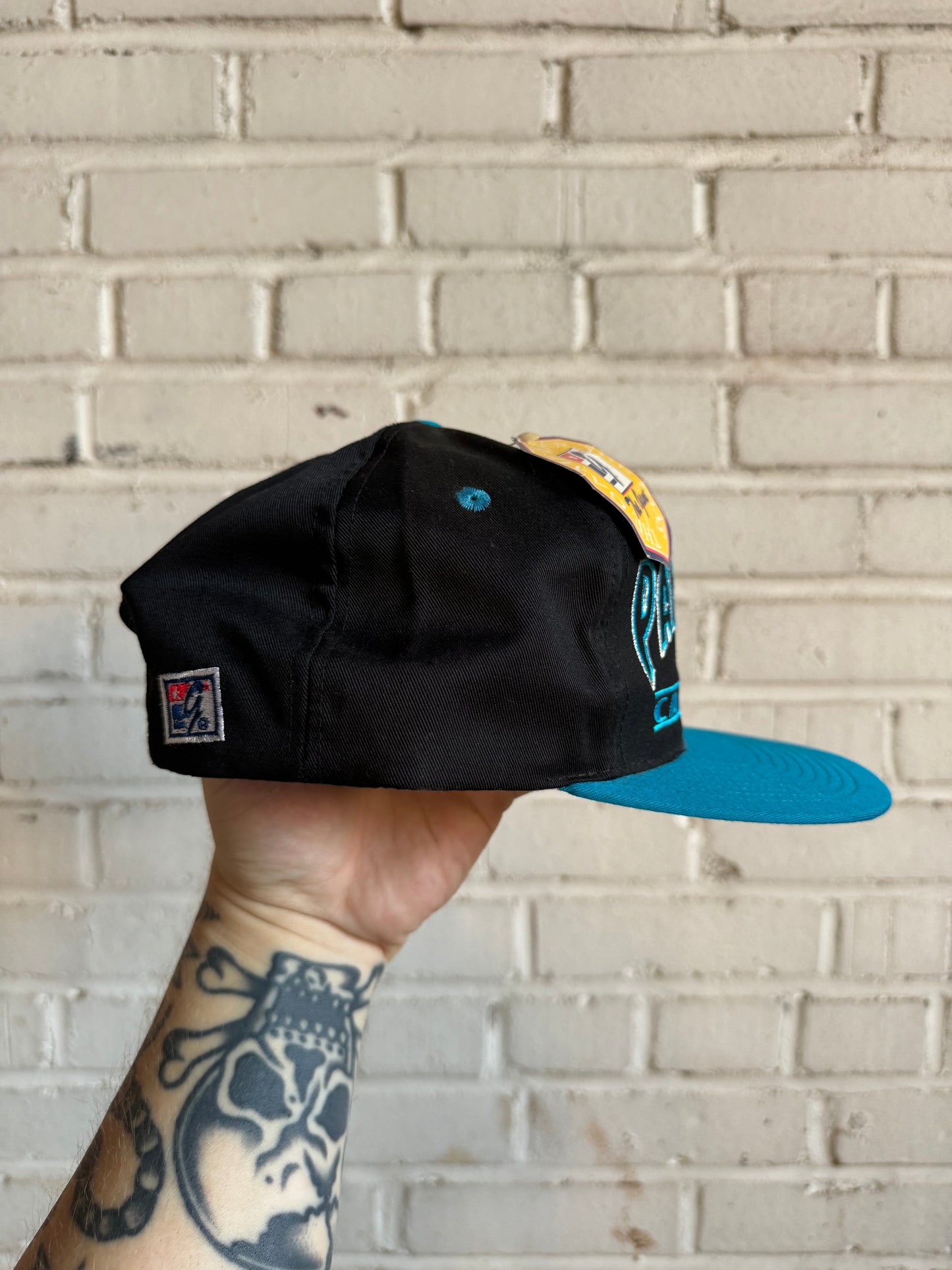 90’s Carolina Panthers Vintage Black The Game Spellout NFL Snapback Hat - Deadstock (OSFA)