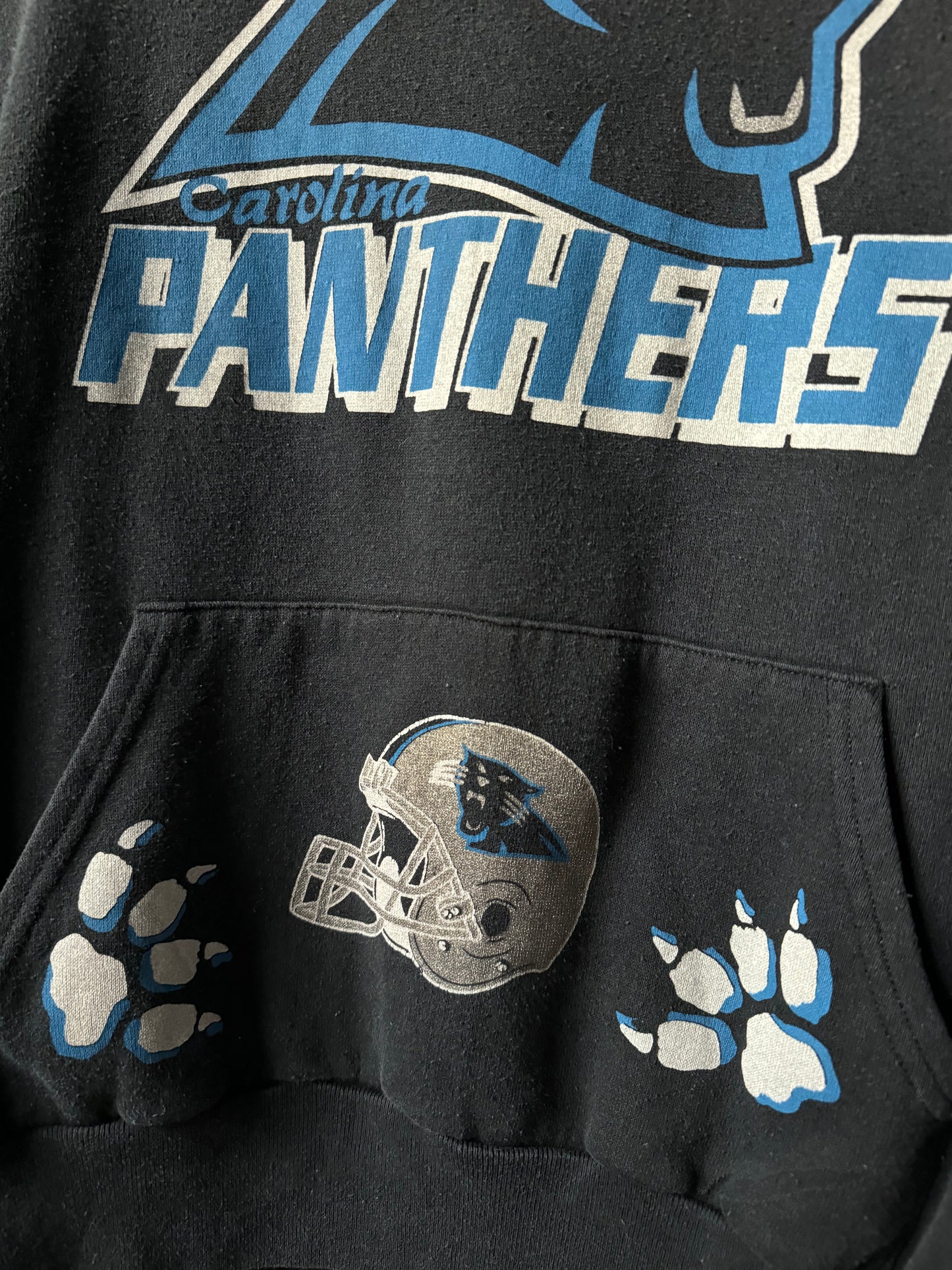 1993 Carolina Panthers Vintage Black Paw Prints NFL Expansion Era Big Logo Hoodie (Medium)