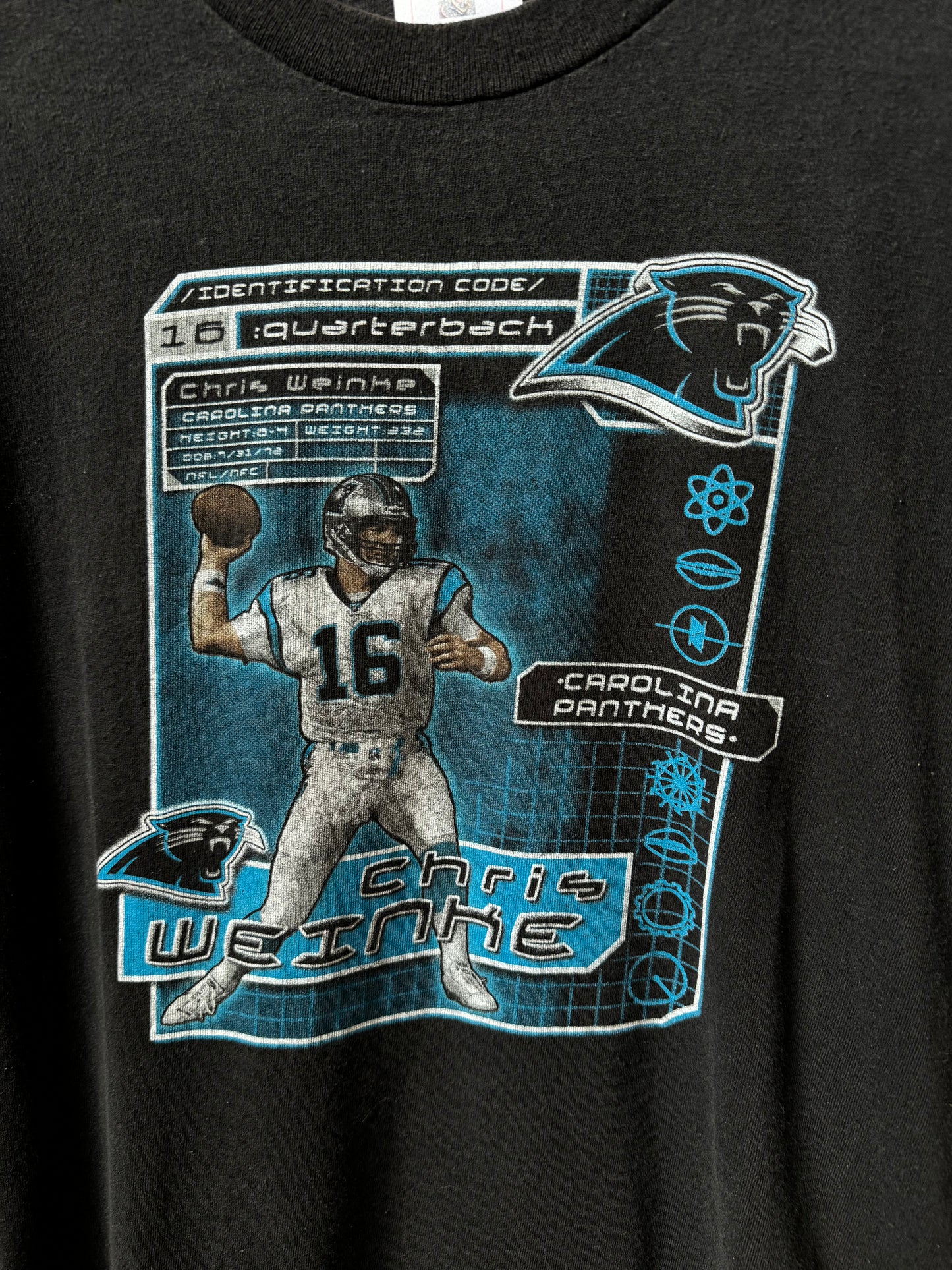 2001 Carolina Panthers Chris Weinke Vintage Cyber Style Black NFL Kids Tee (Youth XL)