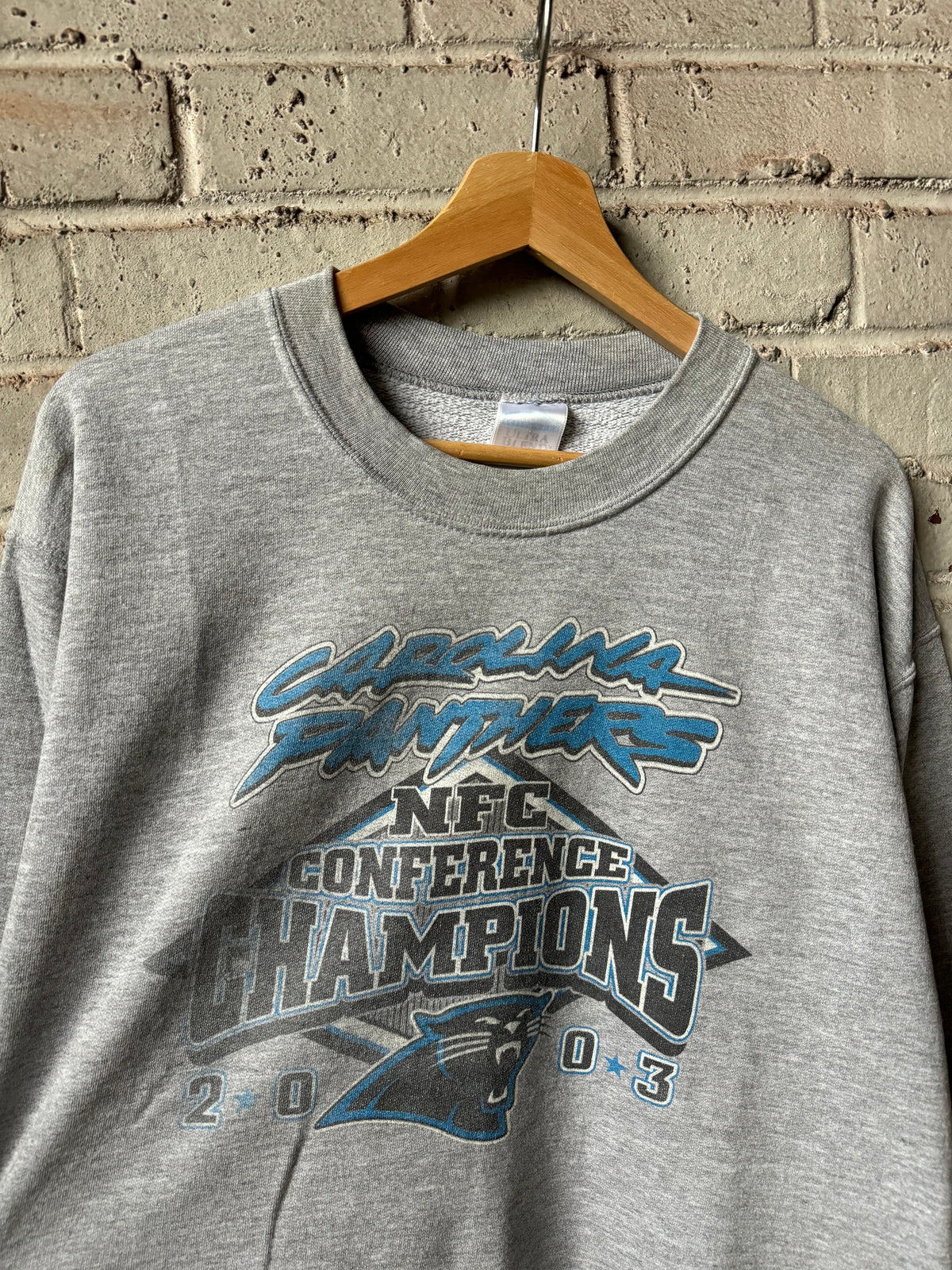 2003 Carolina Panthers Vintage Grey NFC Champions Super Bowl XXXVIII NFL Crewneck (Medium)