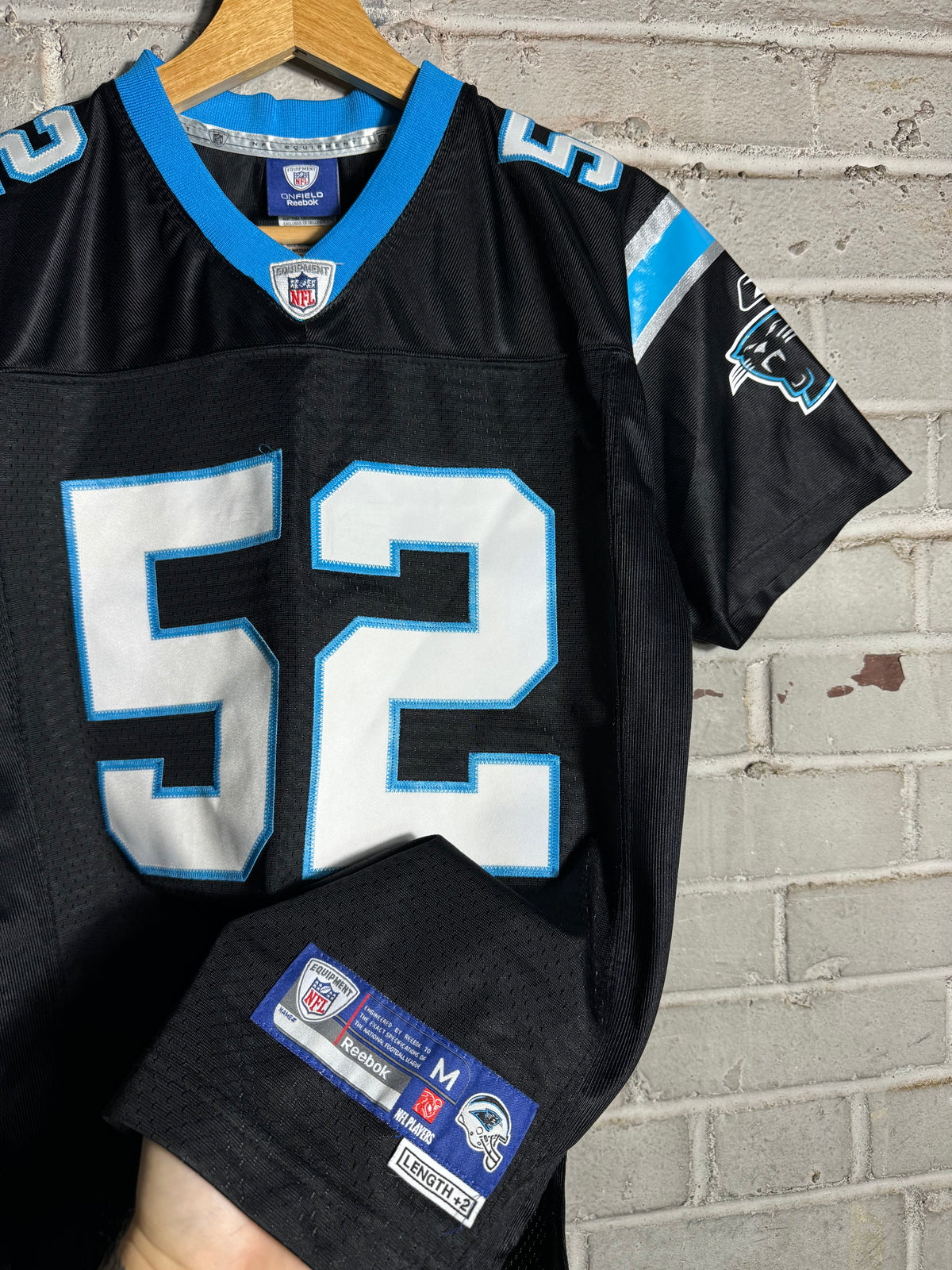 00’s Carolina Panthers Jon Beason Vintage Black Reebok Stitched NFL Jersey (Youth Medium)