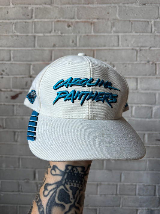 90’s Carolina Panthers Vintage White Wool Cat Scratch Font Sports Specialties NFL Snapback Hat (OSFA)