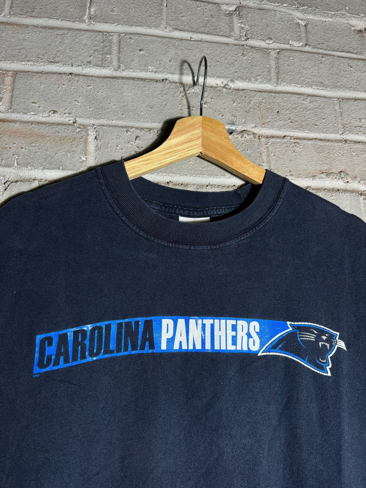00’s Carolina Panthers Vintage Majestic Bar Spellout NFL Tee (Large)