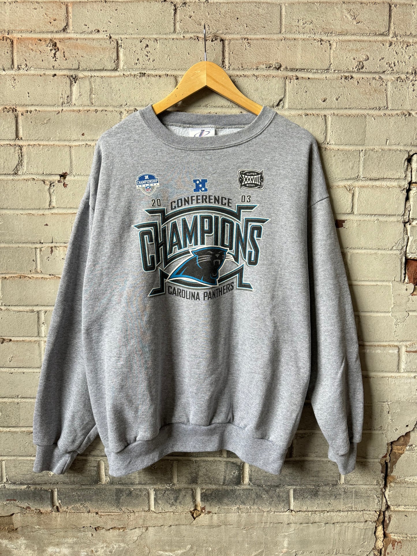 2003 Carolina Panthers Vintage Grey NFC Champions Bracket Design NFL Crewneck (XL)