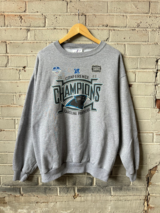 2003 Carolina Panthers Vintage Grey NFC Champions Bracket Design NFL Crewneck (XL)