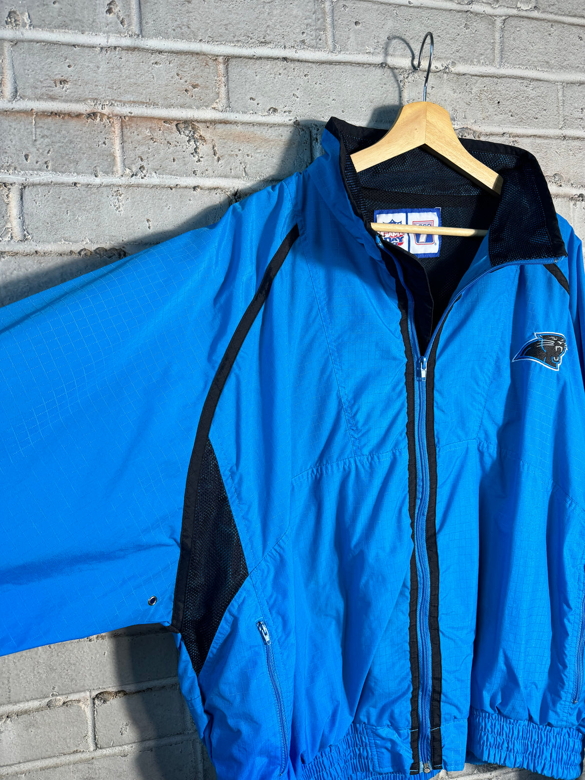 90’s Carolina Panthers Vintage Blue Logo 7 Full Zip NFL Windbreaker Jacket (XXL)