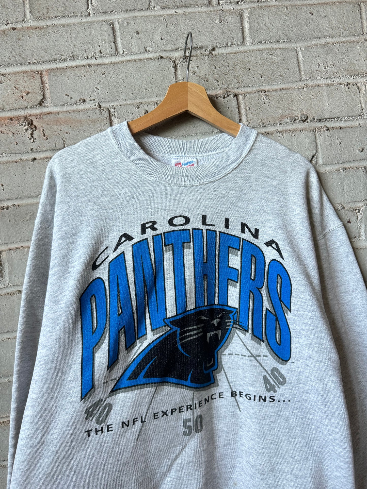 1993 Carolina Panthers “The NFL Experience Begins” Heather Grey Crewneck (Large)