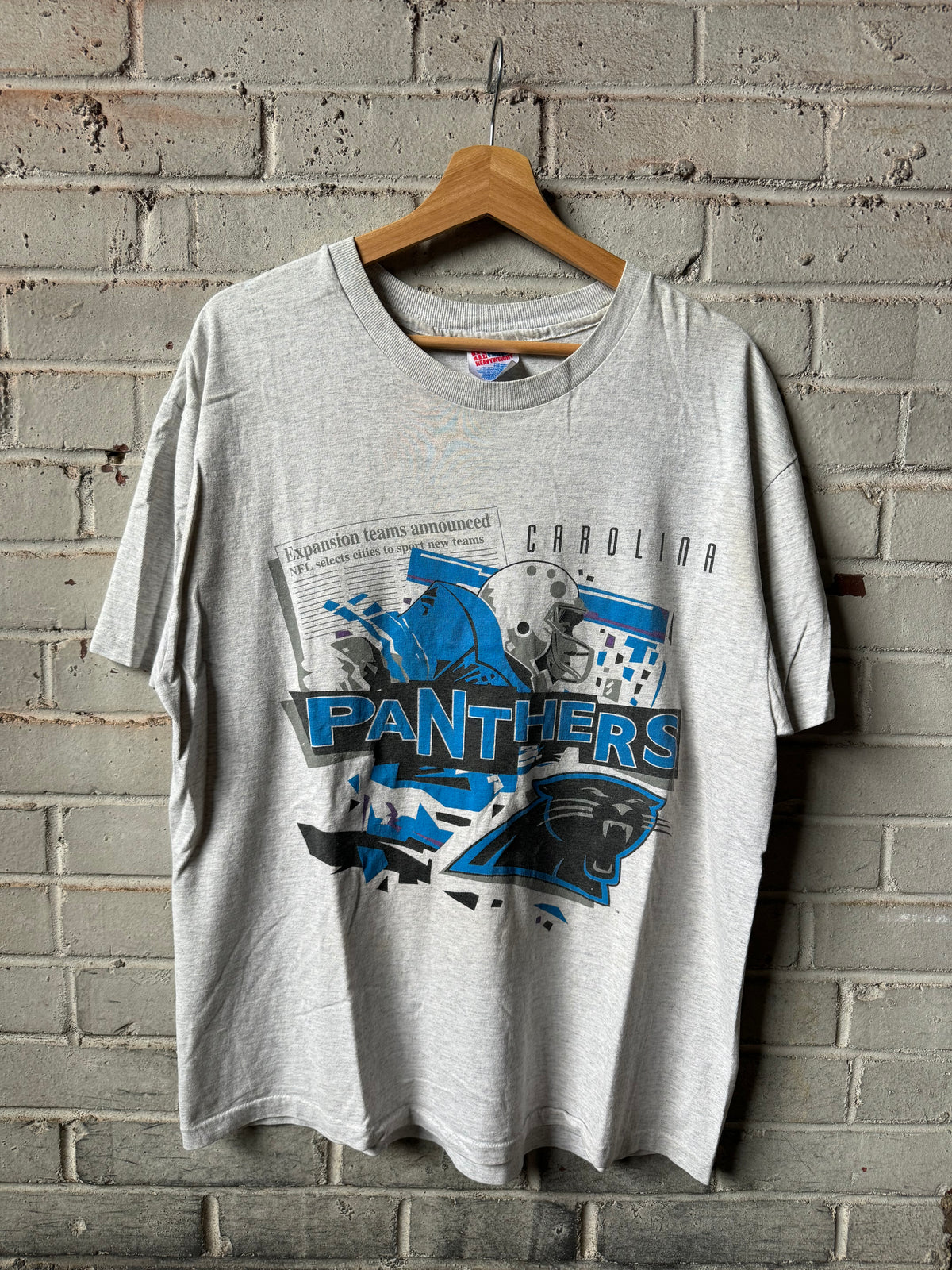 1995 Carolina Panthers Vintage Heather Grey Expansion Franchise Announcement NFL Tee (Large)