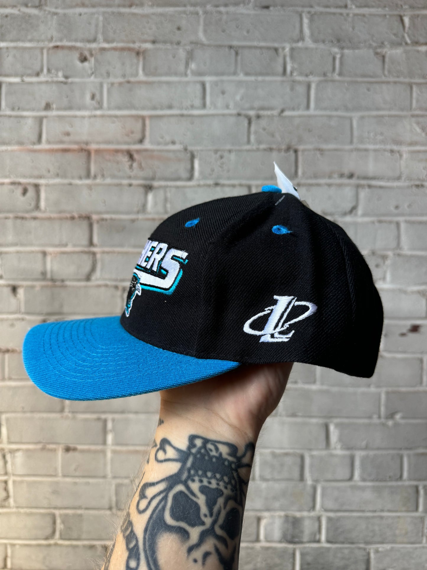 90’s Carolina Panthers Vintage Logo Athletic Two Tone NFL Snapback Hat - Deadstock (OSFA)