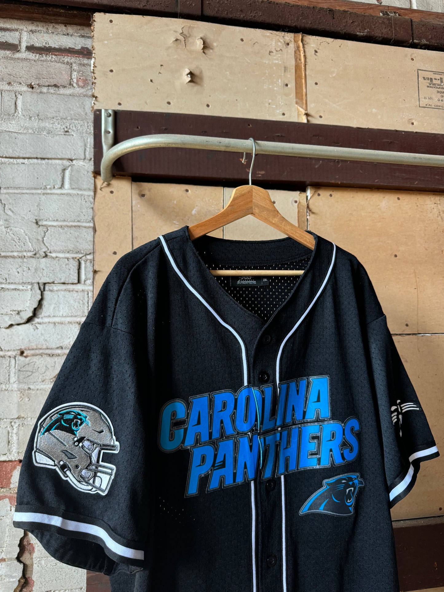 Carolina Panthers Multi Logo Embroidered Pro Standard NFL Baseball Jersey (XXL)