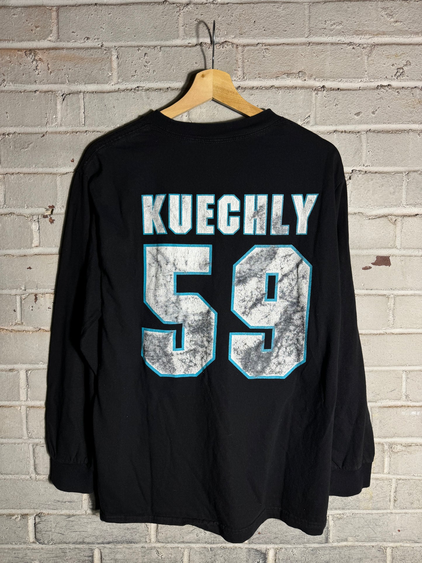 2010’s Carolina Panthers Luke Kuechly “Fear 59” Black NFL Longsleeve Tee (Medium)