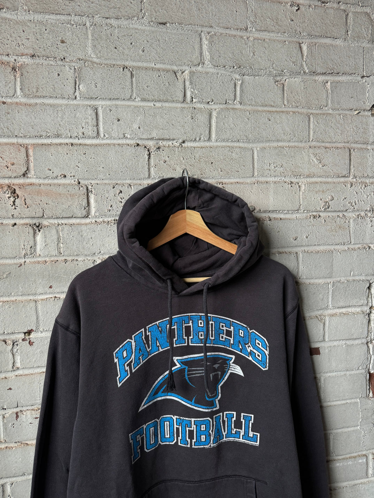 2010 Carolina Panthers Vintage Black Arch Spellout Heavyweight NFL Hoodie (XL)