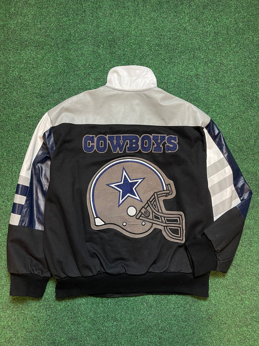 90’s Dallas Cowboys Vintage Jeff Hamilton Leather Big Helmet NFL Jacket (XL)