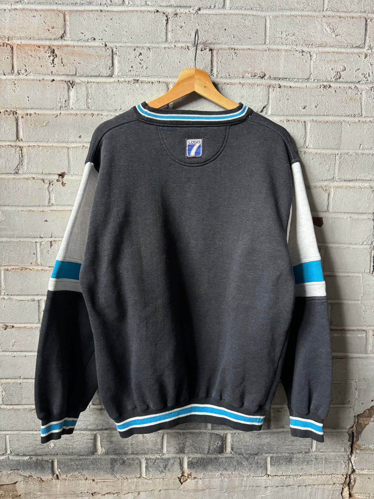 90’s Carolina Panthers Vintage Logo 7 Center Stripe Embroidered Heavyweight NFL Crewneck (Large)