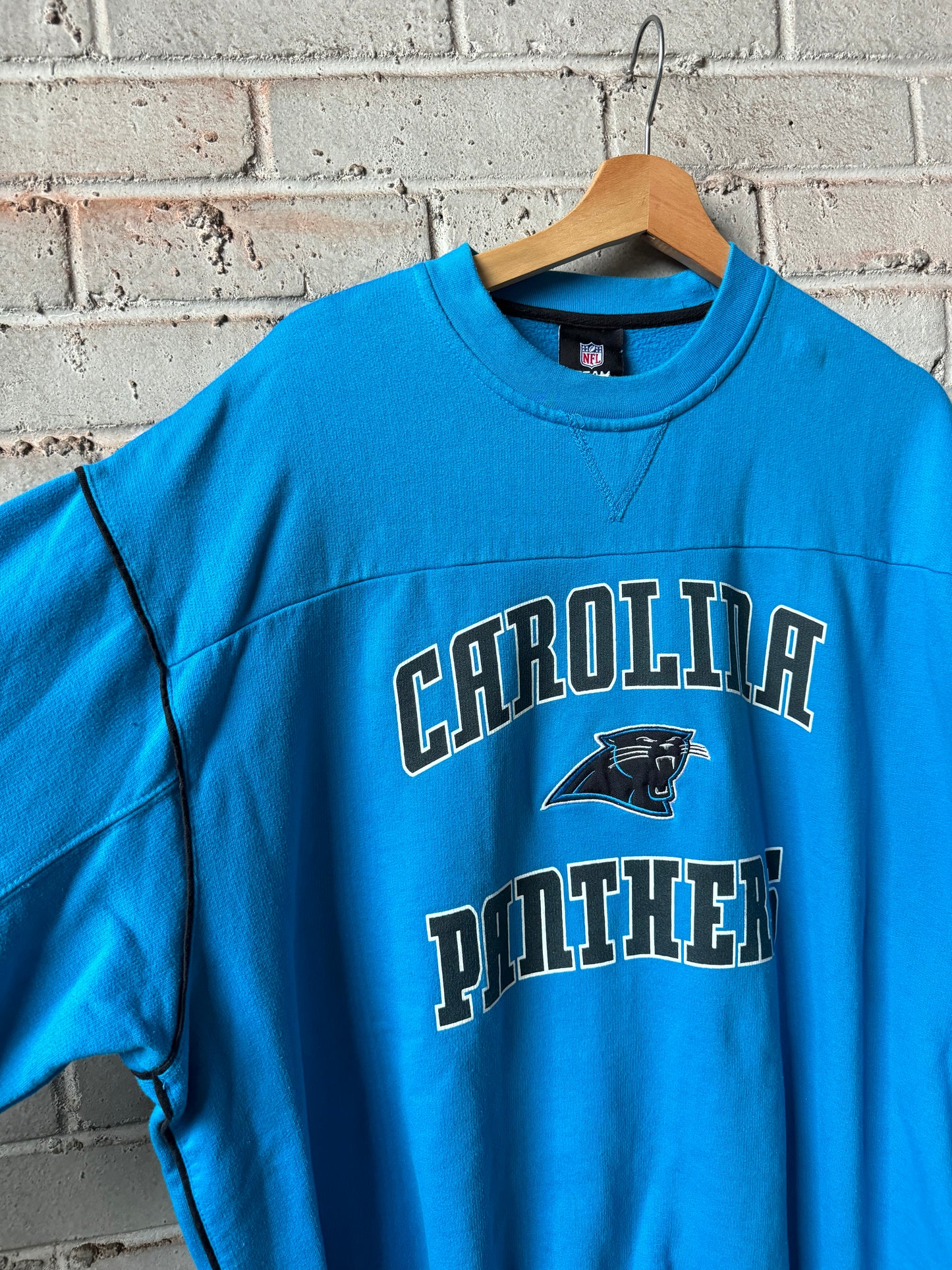 00’s Carolina Panthers Vintage Blue Arch Spellout NFL Crewneck (XXL)
