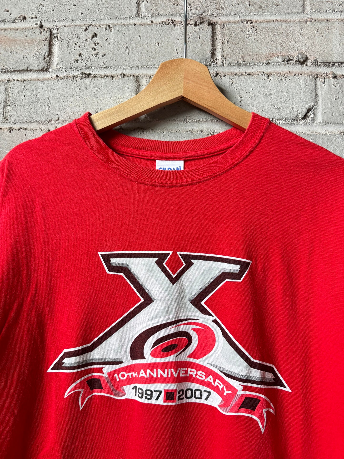 2007 Carolina Hurricanes 10th Anniversary Patch Logo Vintage NHL Tee (Medium)