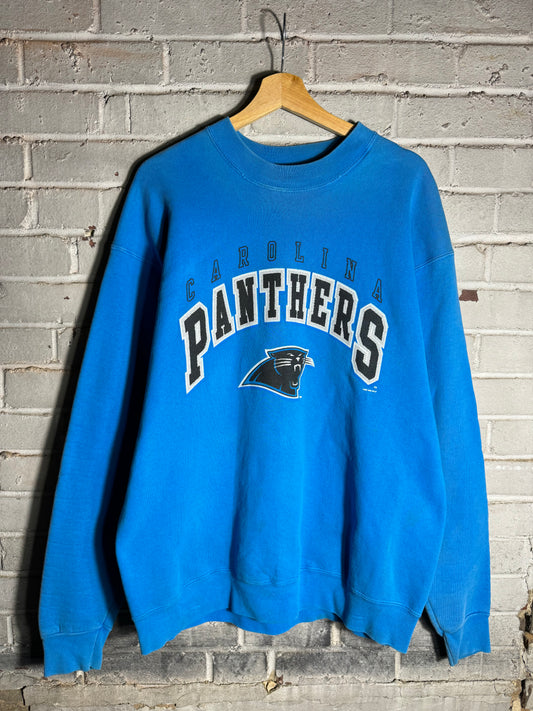 1996 Carolina Panthers Vintage Blue Salem Sportswear Spellout Heavyweight NFL Crewneck (XL)