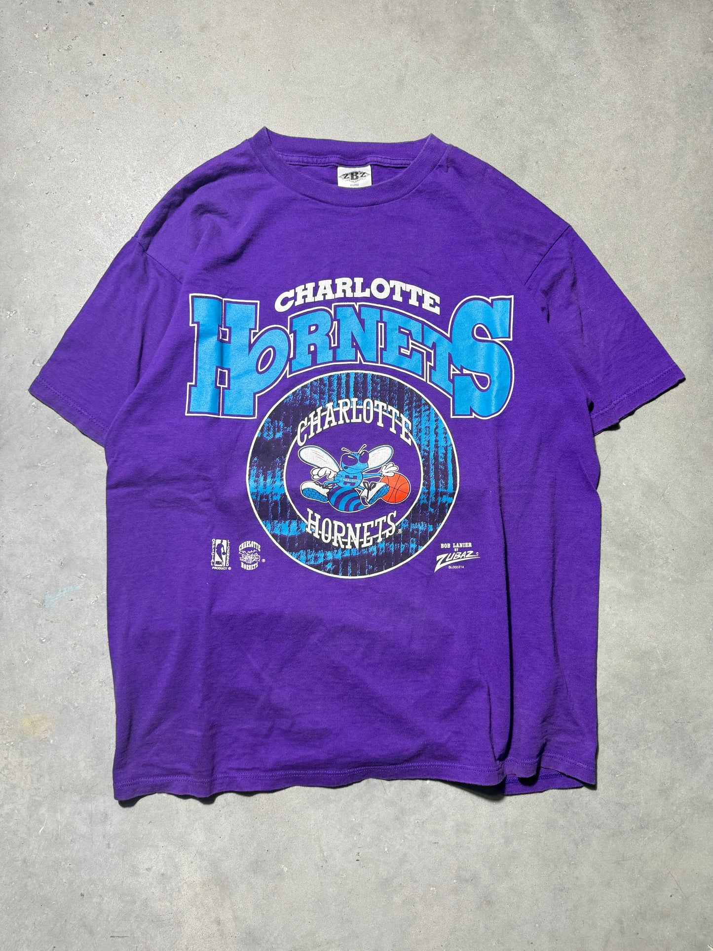 90’s Charlotte Hornets Vintage Purple Zubaz NBA Tee (XL)