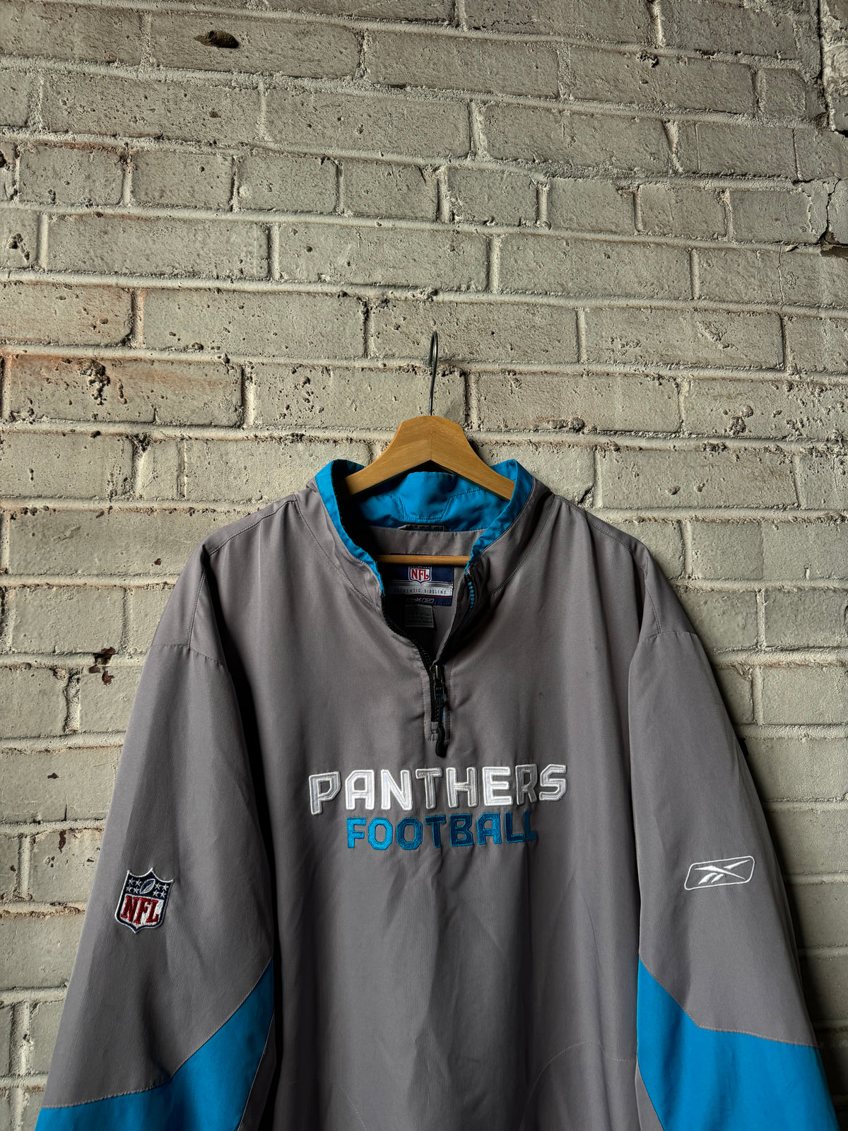 00’s Carolina Panthers Vintage Silver Reebok Quarter Zip NFL Sideline Pullover Jacket (XXL)