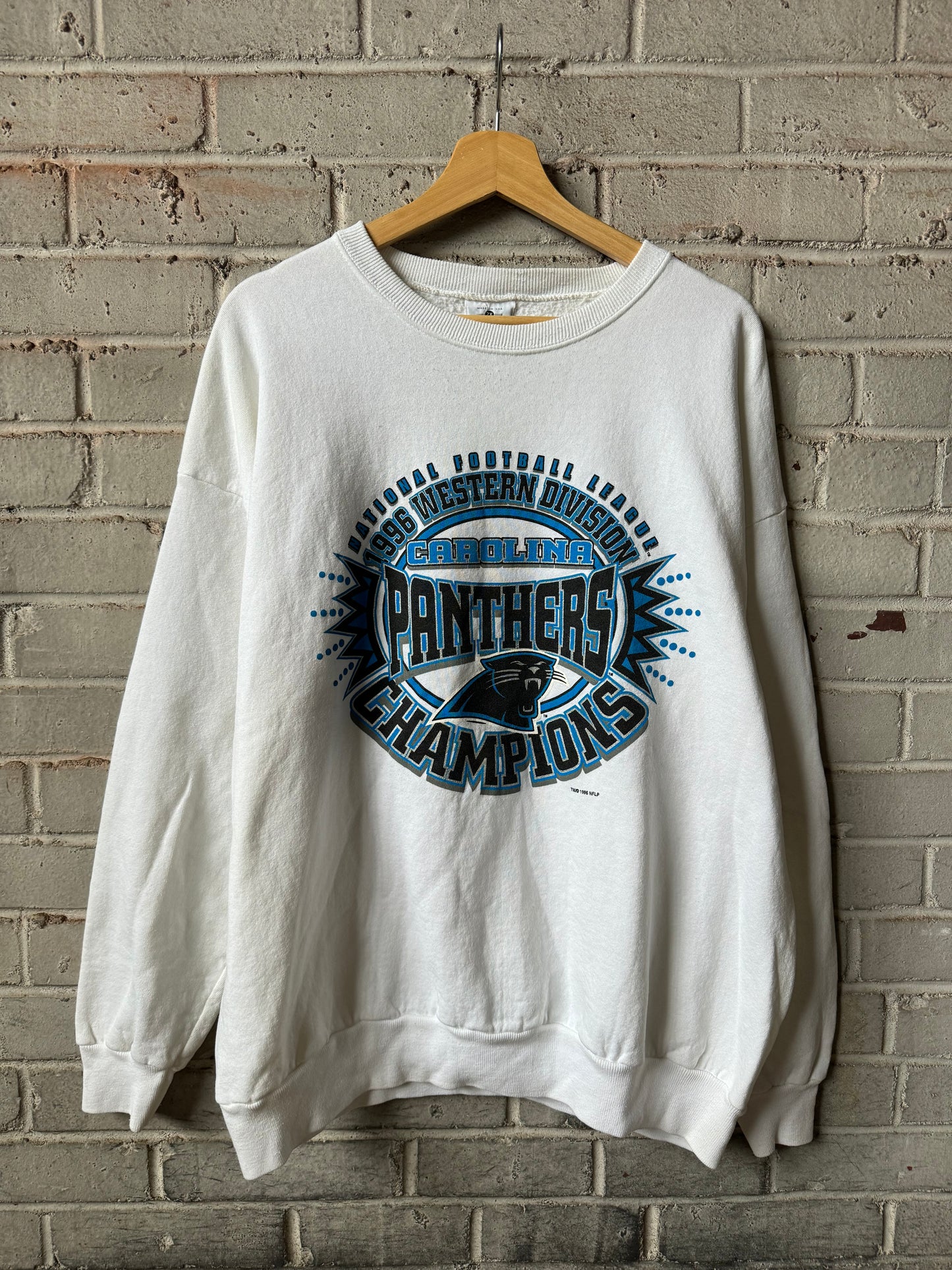 1996 Carolina Panthers Vintage White Lee Sport NFC Western Division Champions NFL Crewneck (XXL)